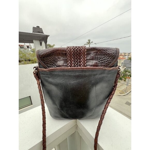 Vintage Brighton Leather Alligator Embossed Black & Brown Shoulder Handbag - Picture 3 of 10